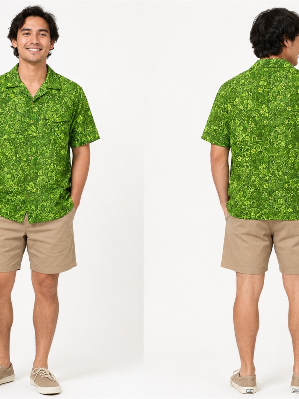 Vintage Men's Green Paisley Short-Sleeve Button-Down Aloha Shirt by Andrade Hono